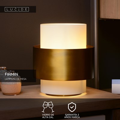Lucide FIRMIN - Lámpara de mesa - Ø 20 cm - 1xE27 - Oro mate / Latón